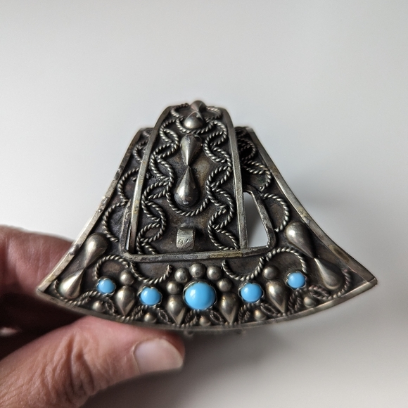 Vintage AP Italy hinged silver cuff bracelet with blue faux stone - Picture 12 of 12